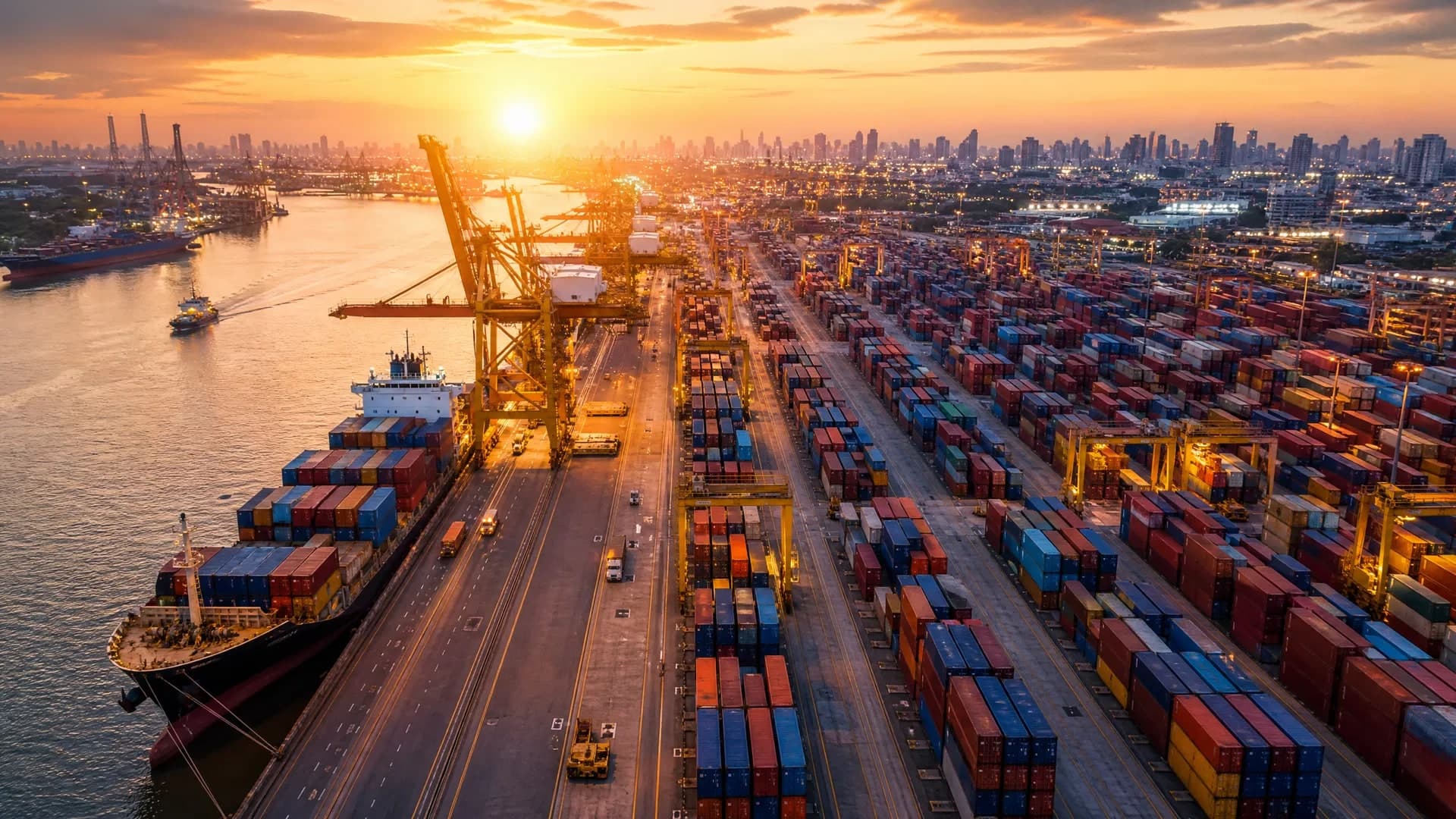 Containerhafen mit Verladekränen