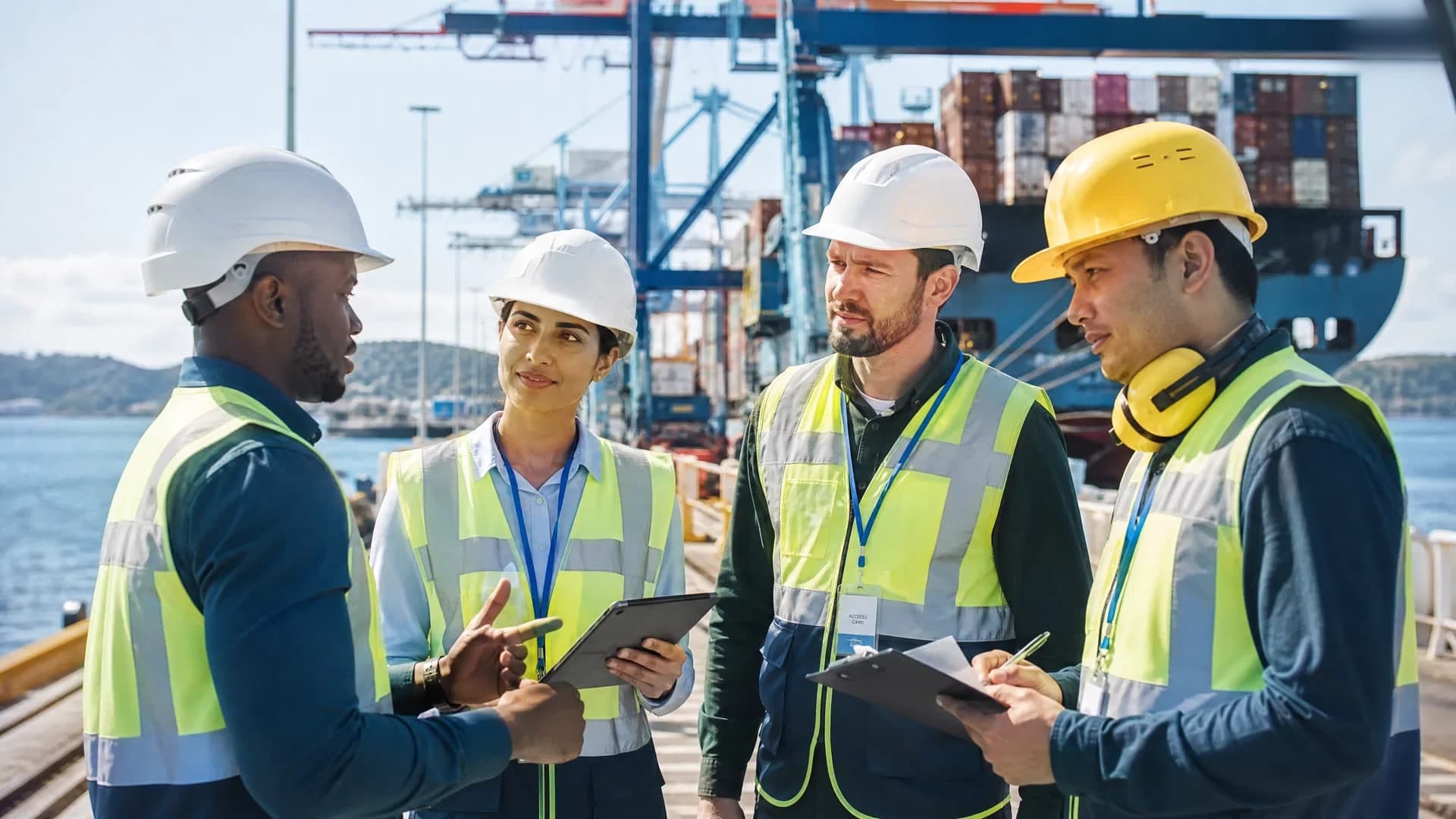 Team at work in a port environment